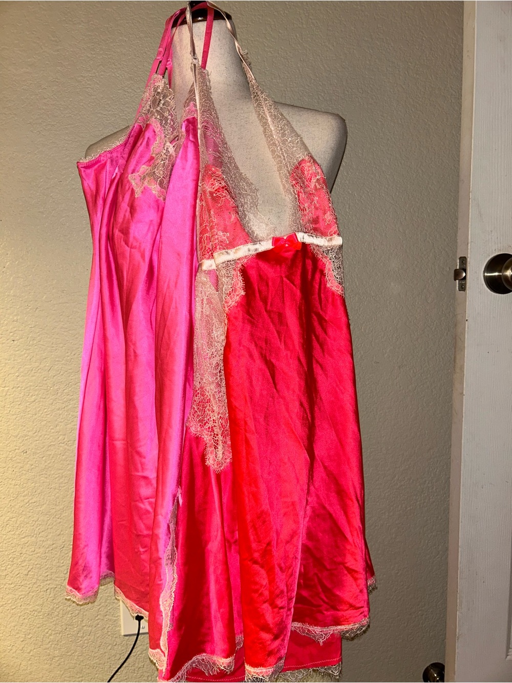 Set of 2 Victoria’s Secret Lace Trim Satin Chemise Slip Dress Size Medium